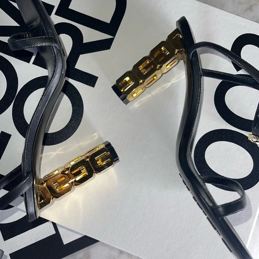 Givenchy 4G Chain-Heel Leather Sandals in Black/Gold - Picture 7 of 15